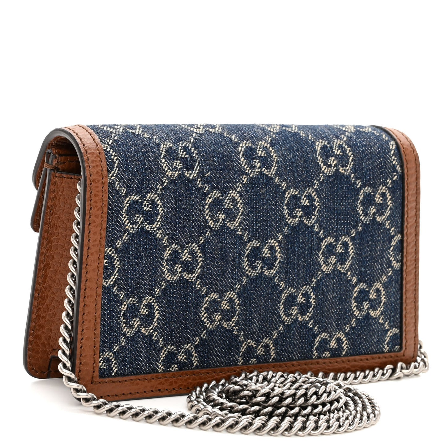 New Denim GG Monogram Dollar Calfskin Enamel Super Mini Dionysus Shoulder Bag Blue Tea Cuir Epilog Electric Blue