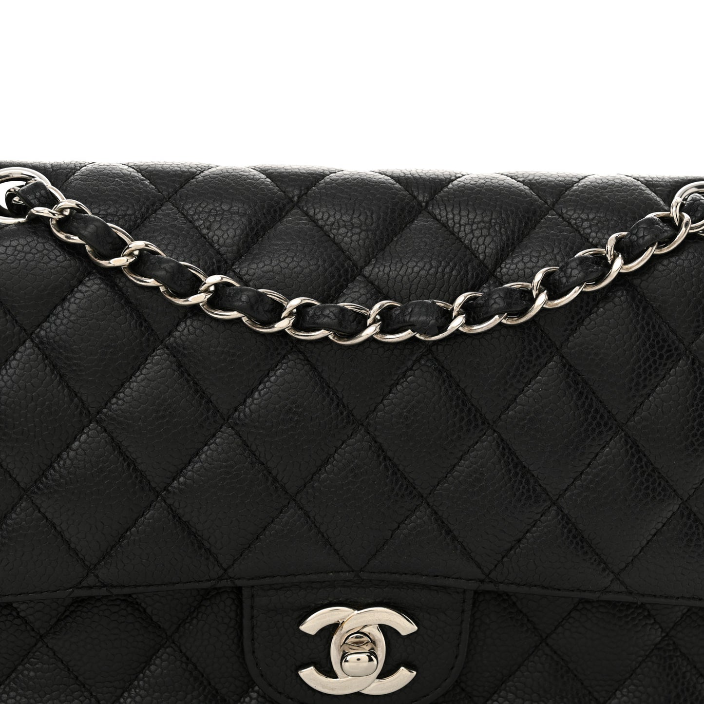 Caviar Quilted Medium Double Flap Black