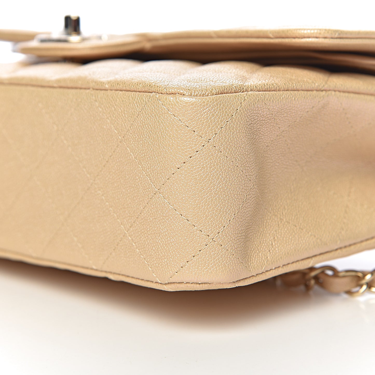 Iridescent Caviar Quilted Medium Double Flap Beige