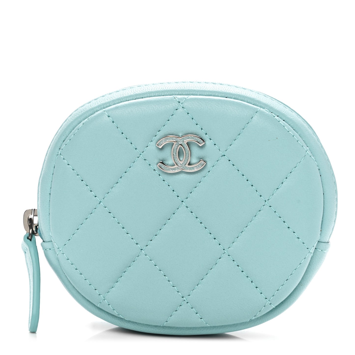 Lambskin Quilted Zip Around Classic Coin Purse Light Blue