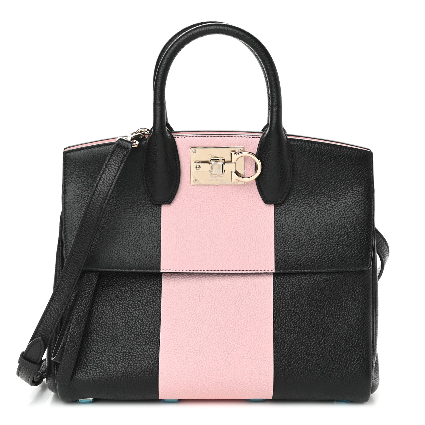 Calfskin Studio Top Handle Bag Black Pink