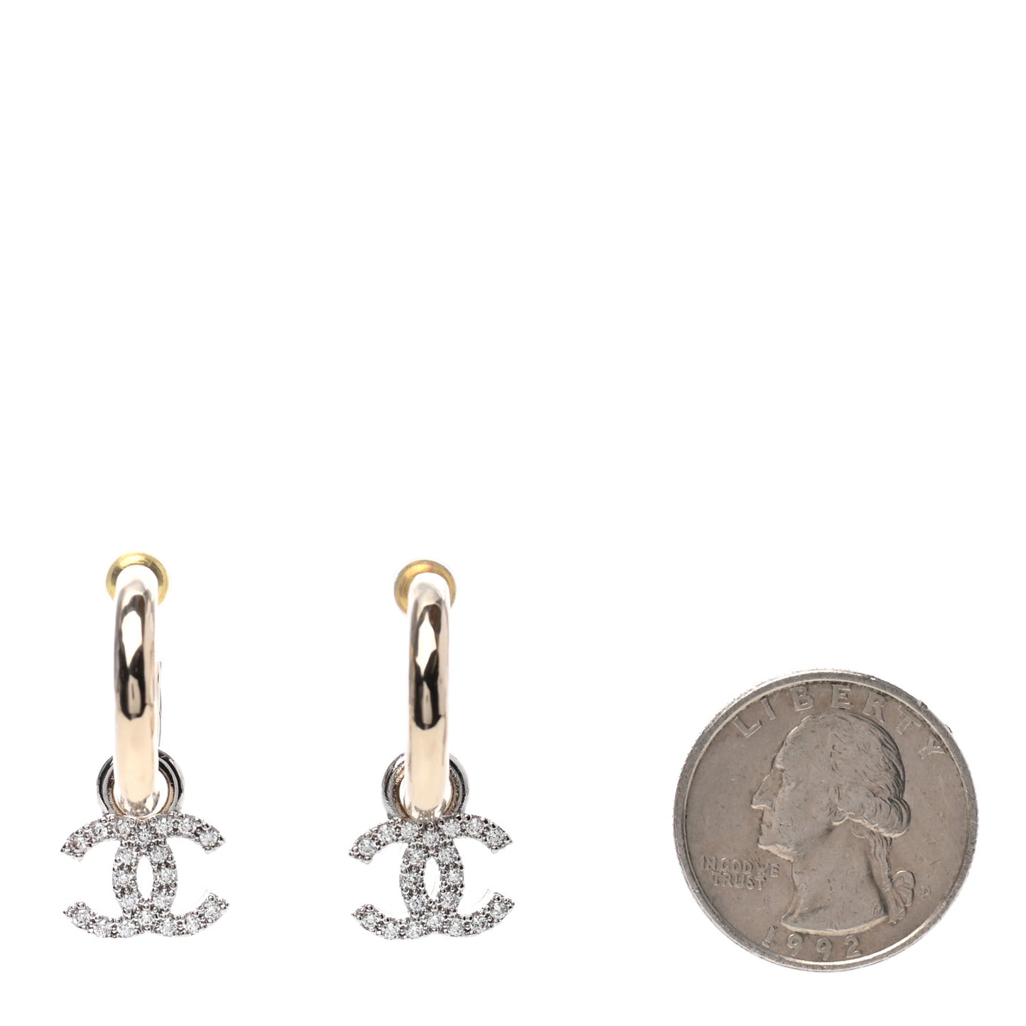Metal Crystal CC Hoop Drop Earrings Gold