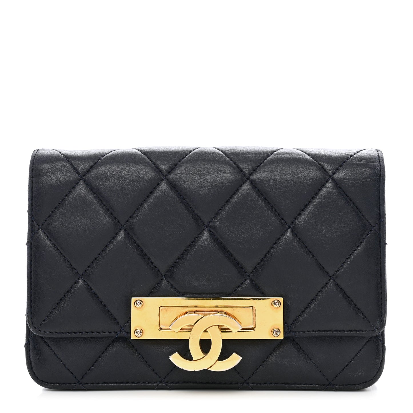 Lambskin Quilted Golden Class Wallet on Chain WOC Navy