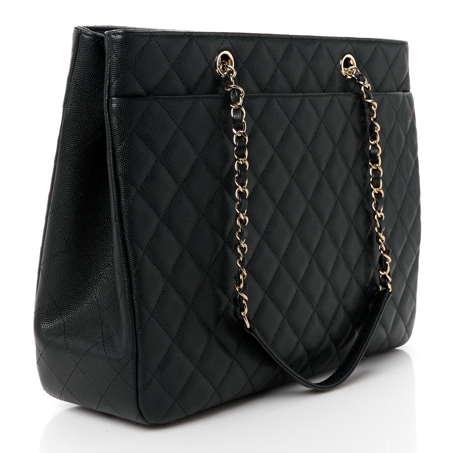 Caviar Quilted Large Shopping Tote Black