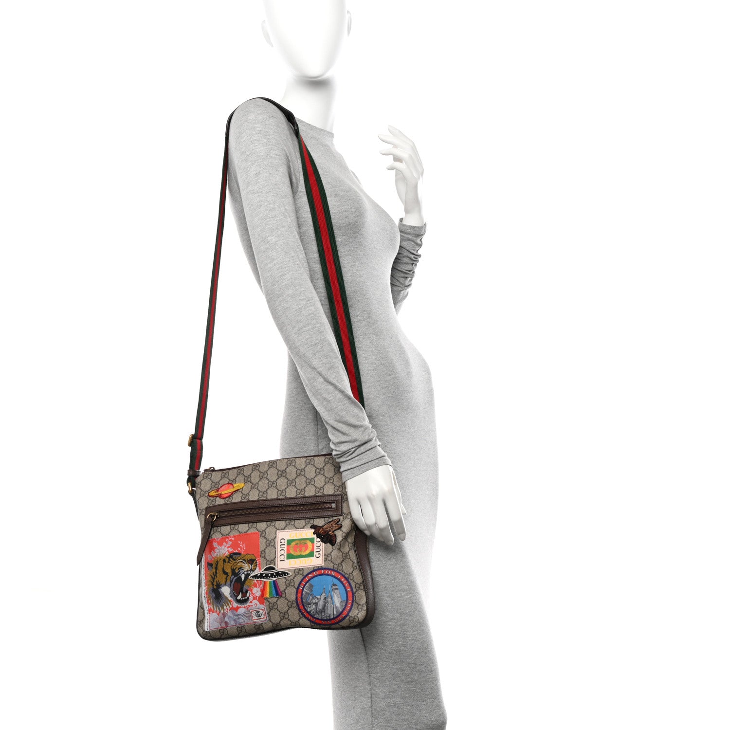 Gucci Soft GG Supreme Monogram Courrier Web Medium Flat Messenger Bag Beige New Acero Multicolor 2 of 10