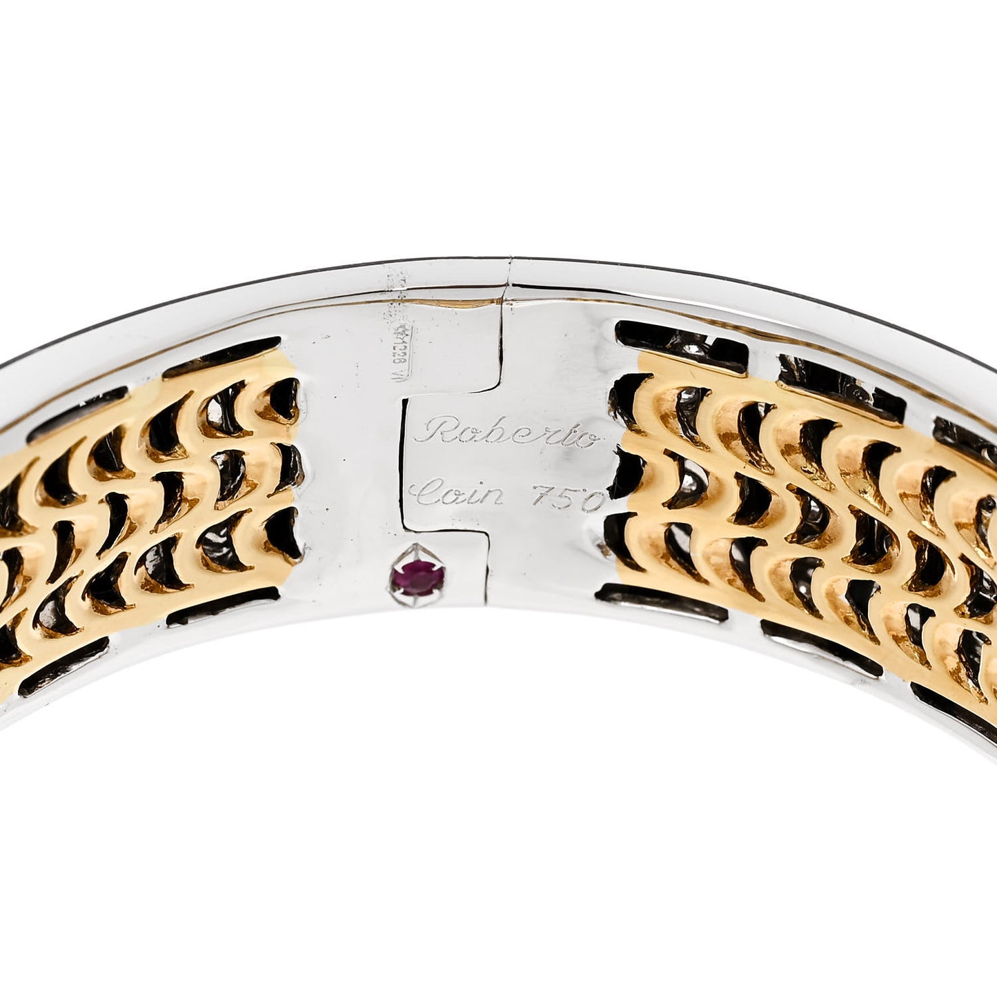 18K White Yellow Gold Diamond Enamel Animalier Zebra Bangle Bracelet