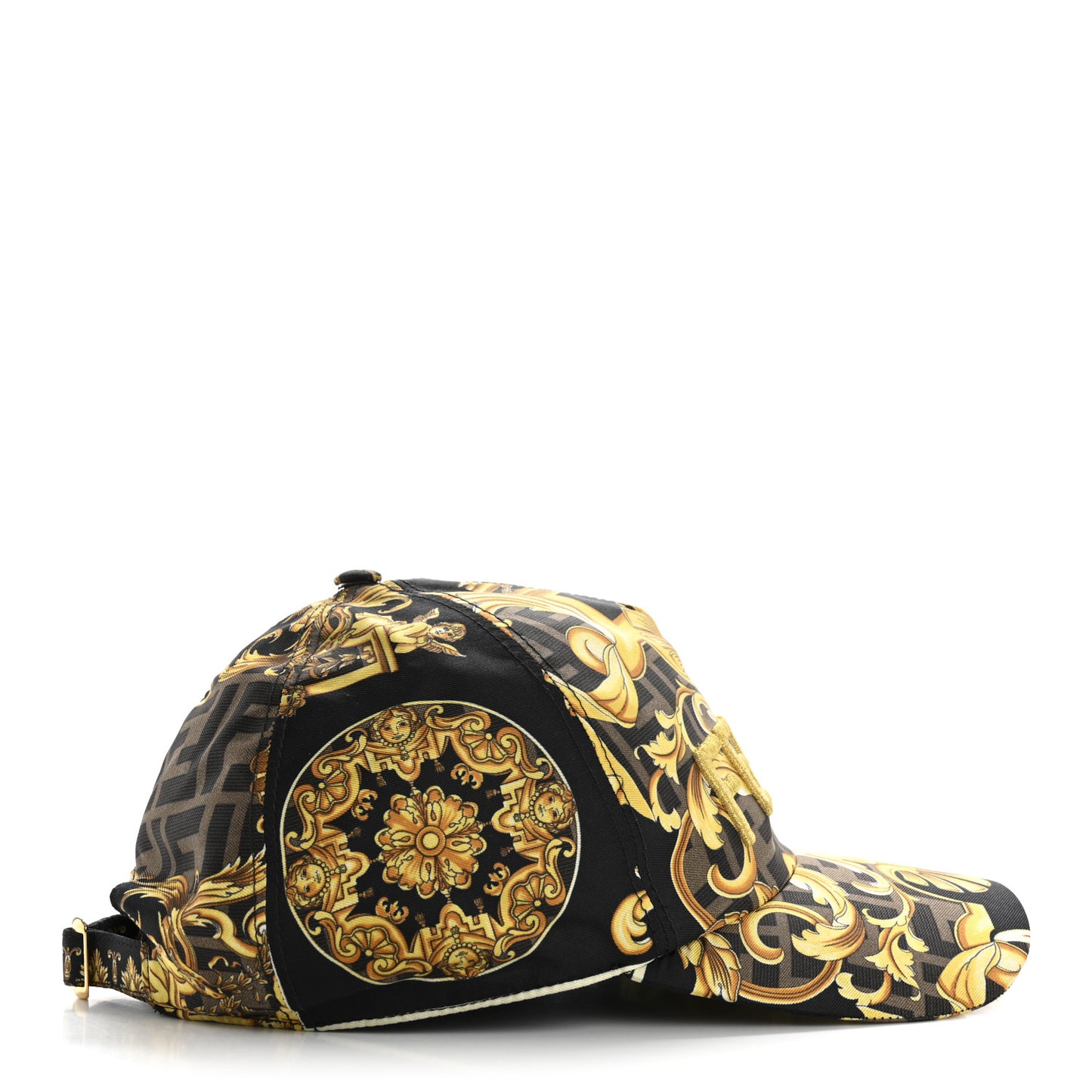 X VERSACE Silk FF Baroque Fendace Foulard Cap Gold