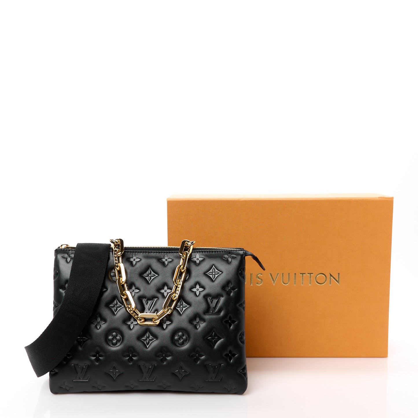 LOUIS VUITTON Lambskin Embossed Monogram Coussin PM Black