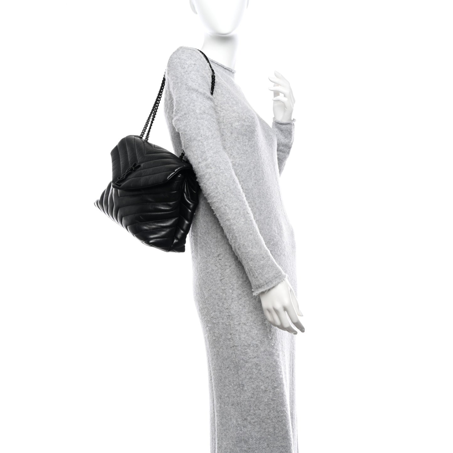 Calfskin Y Quilted Monogram Monochrome Medium Loulou Chain Satchel Black