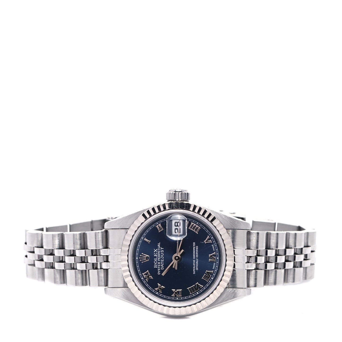 Stainless Steel 18K White Gold 26mm Oyster Perpetual Datejust Watch Blue Roman 69174