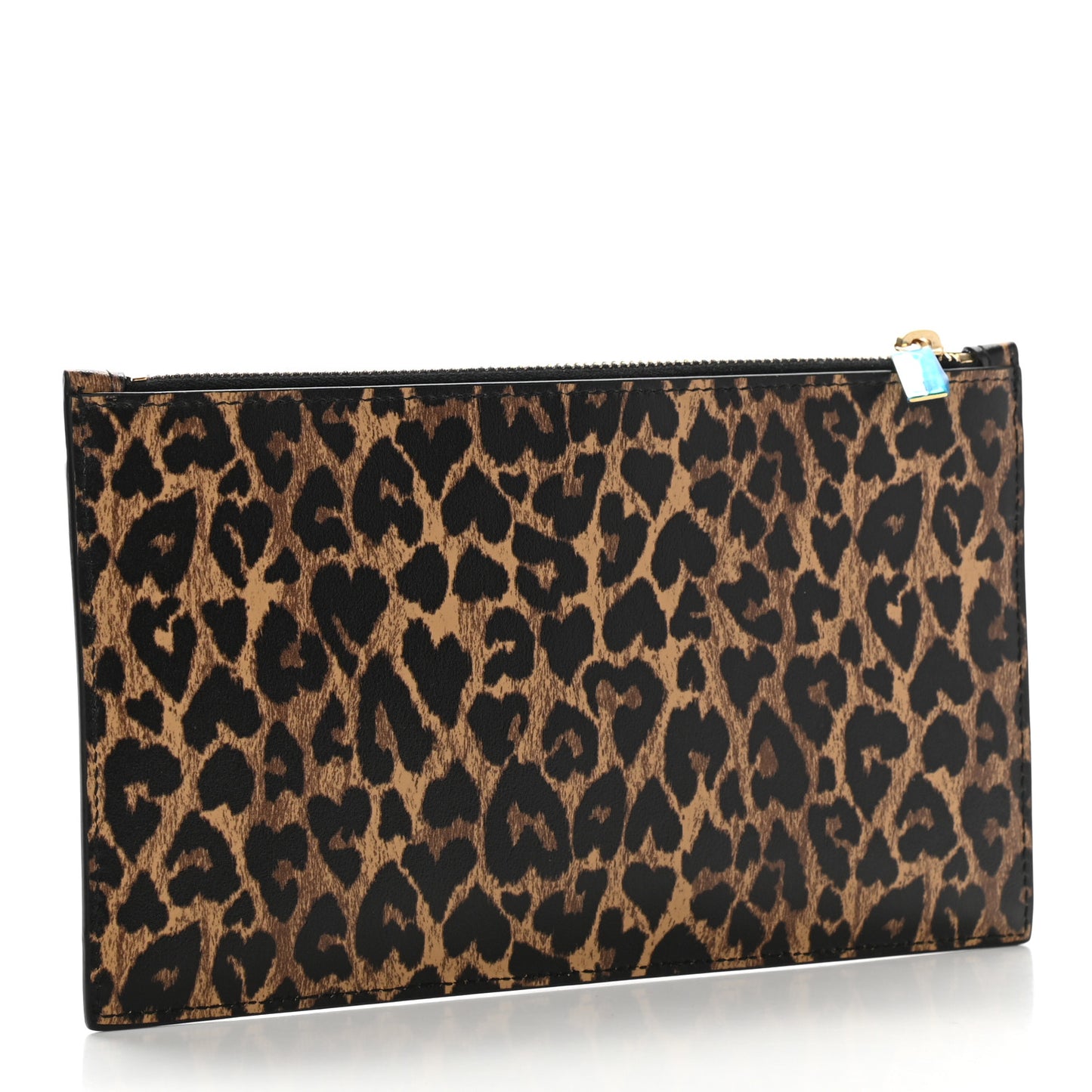 Calfskin Monogram Printed Leopard Zip Bill Pouch Dark Gold Black