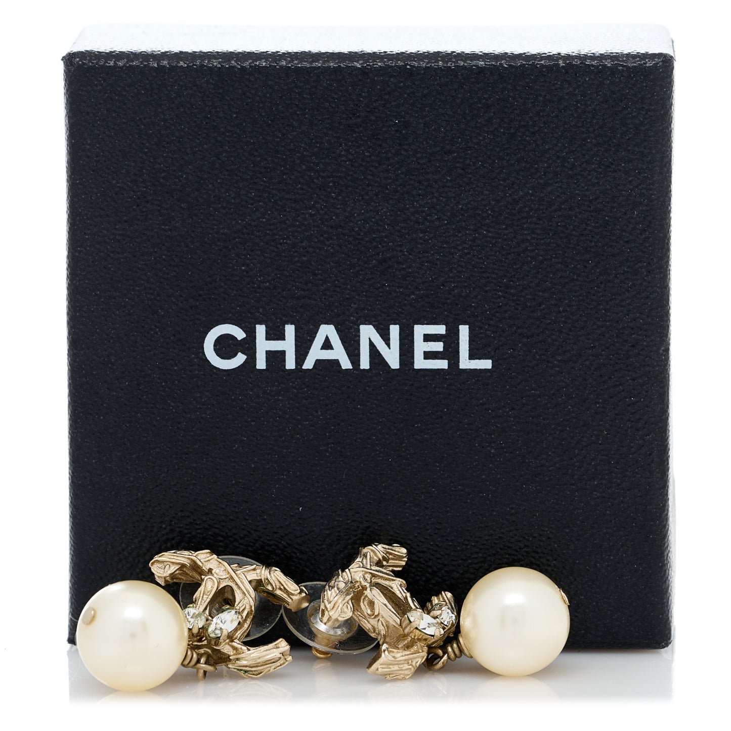 Pearl Crystal CC Drop Earrings Gold
