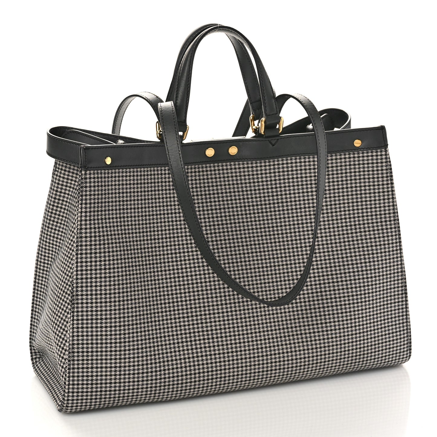 Wool Vitello King Houndstooth FF Embroidered Medium Peekaboo X-Tote Grigio Anthracite