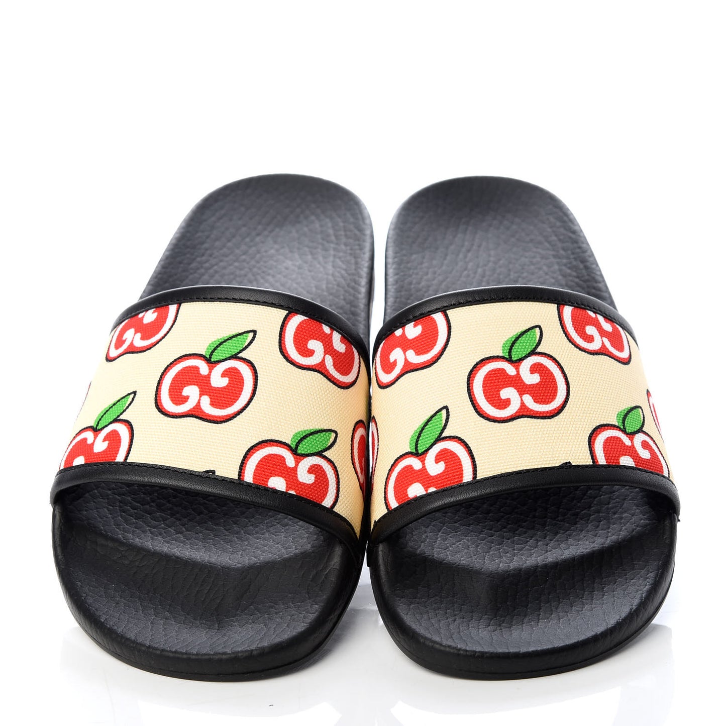 Canvas GG Apple Slide Sandals 37 Ivory Red