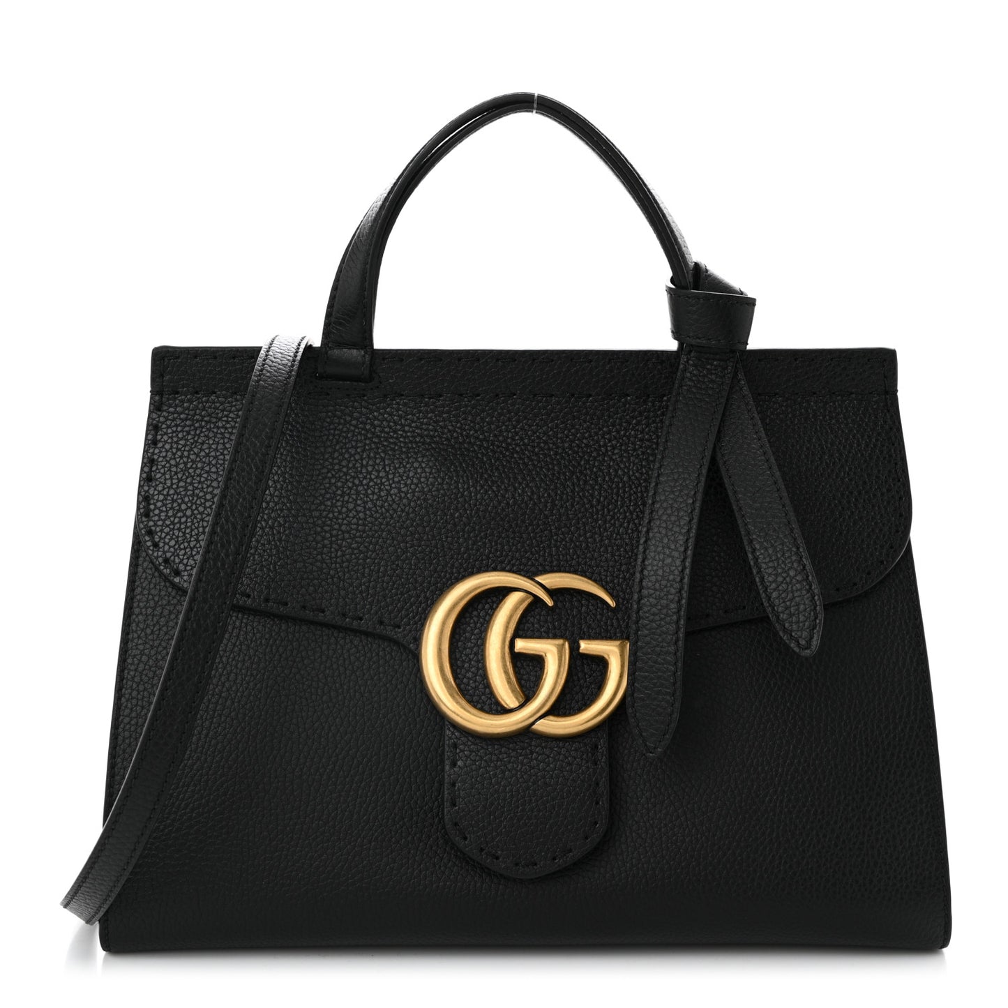 Calfskin Small GG Marmont Top Handle Bag Black