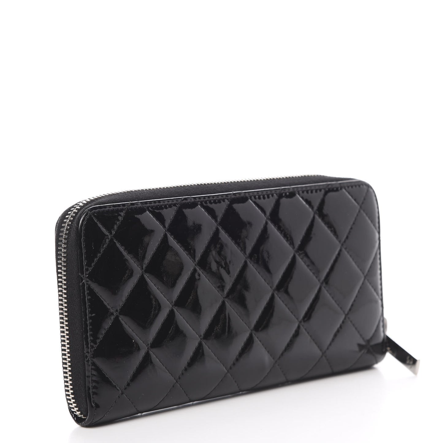 Patent Quilted Brilliant Zip Around Wallet Black