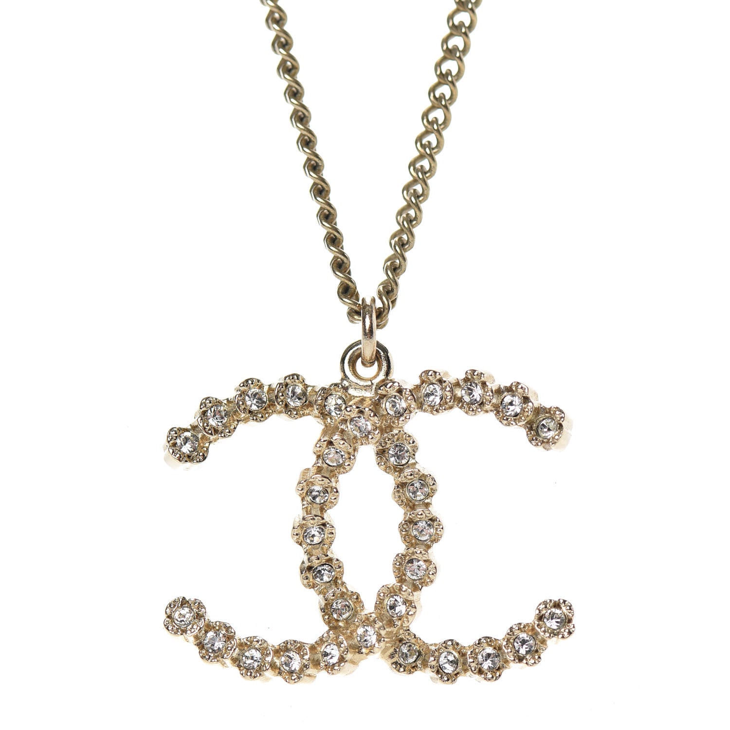 Chanel Crystal CC Pendant Necklace Gold 4 of 6