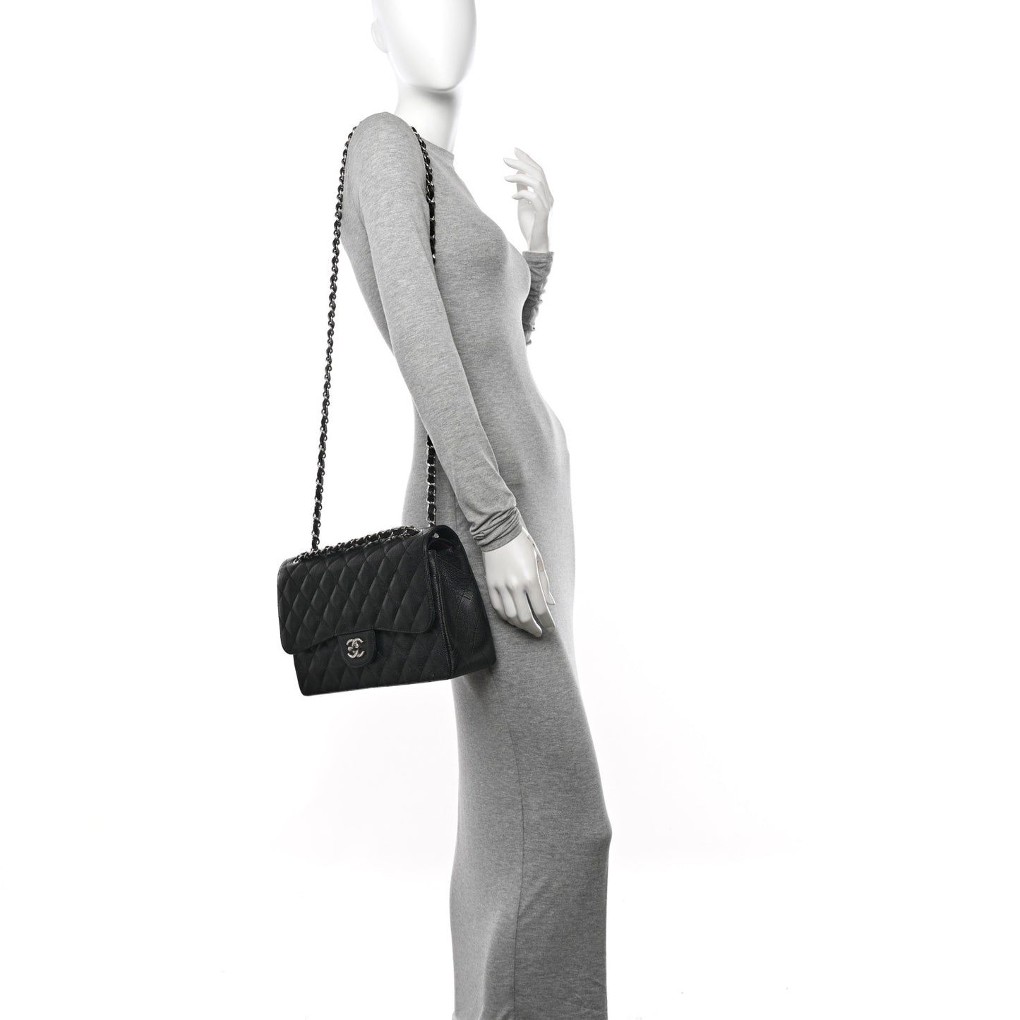 Caviar Quilted Jumbo Double Flap Black