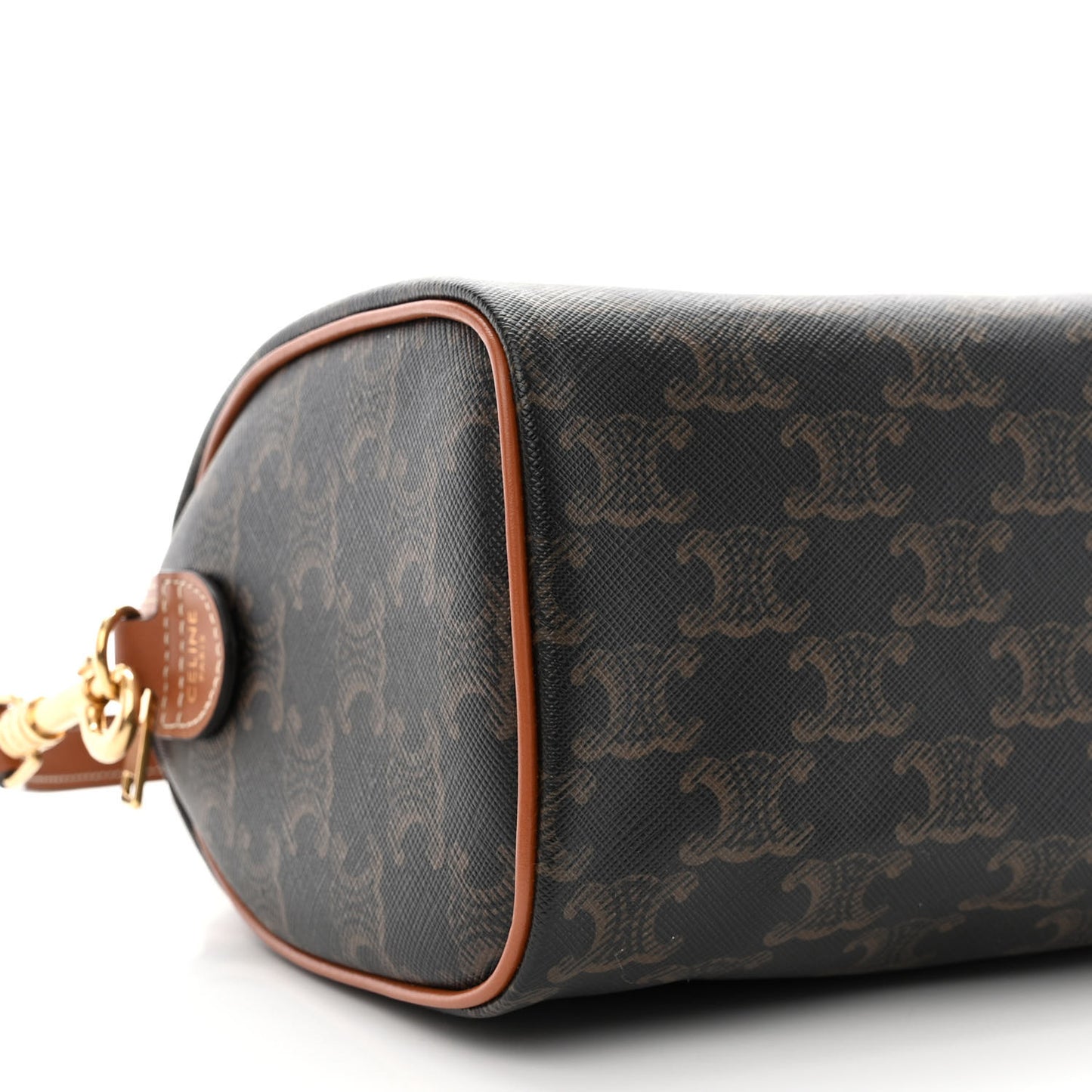 Triomphe Canvas Calfskin Small Boston Bag Tan
