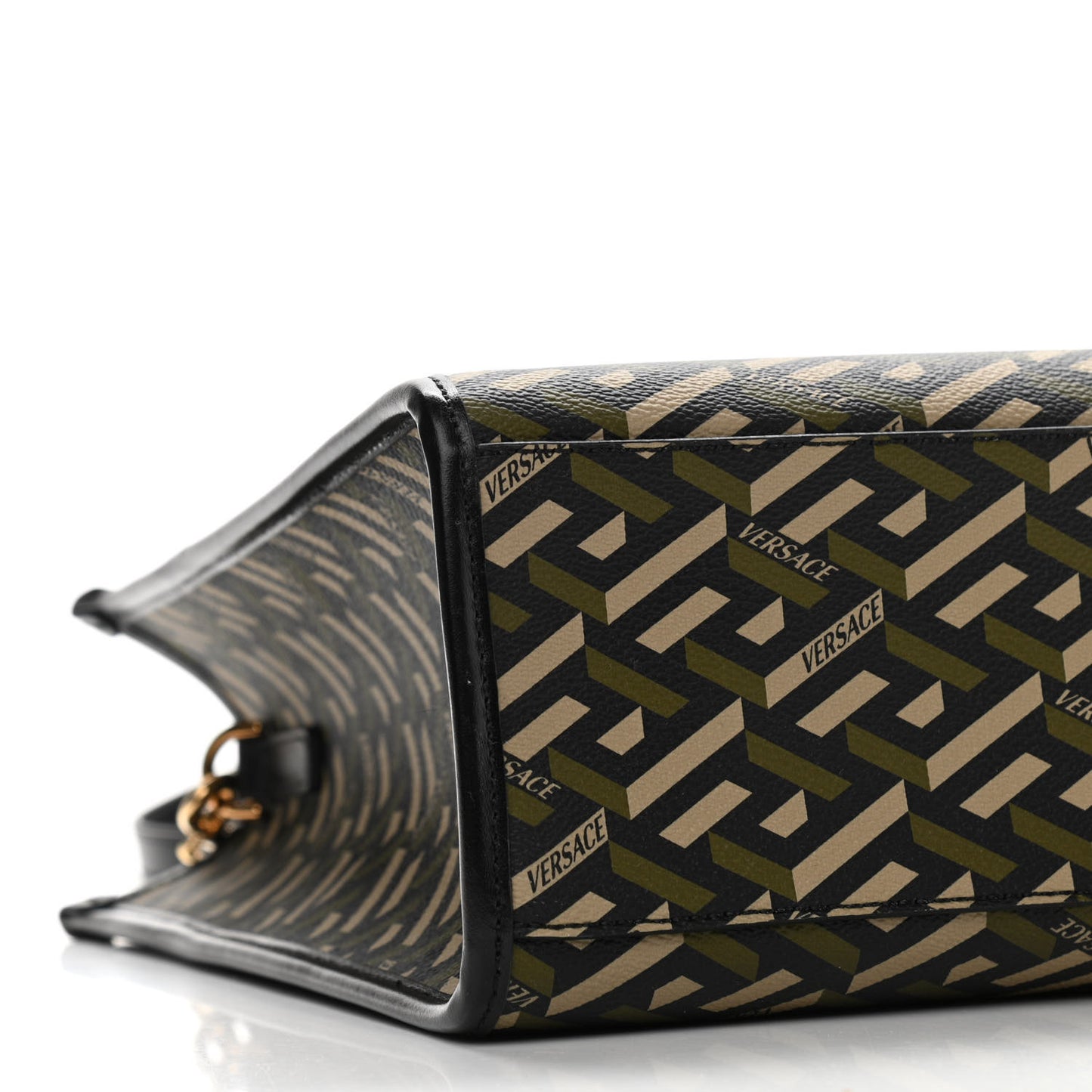 Coated Canvas Calfskin La Greca Signature Tote Bag Black Khaki