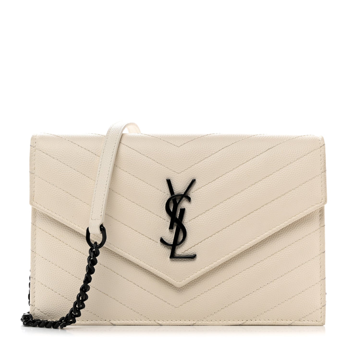 Grain De Poudre Matelasse Chevron Monogram Envelope Chain Wallet Dove White
