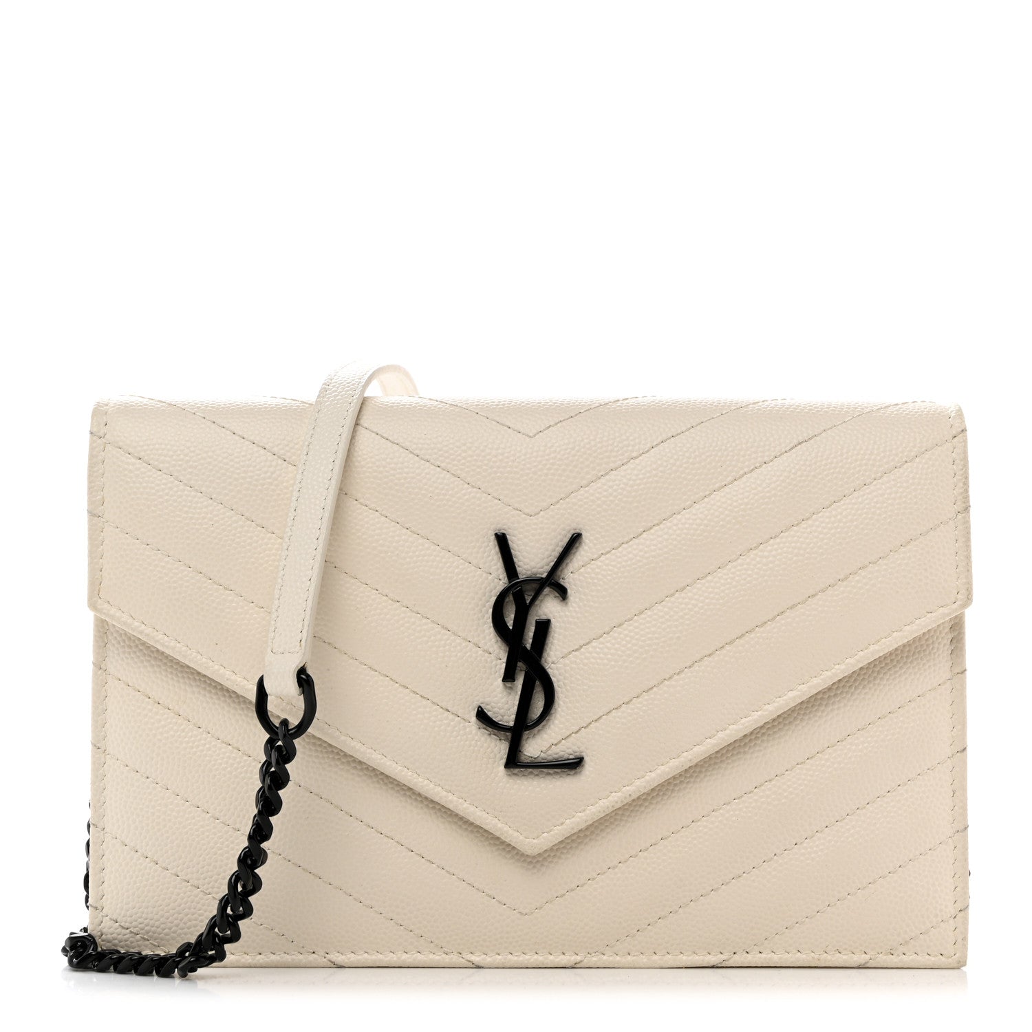 Saint Laurent Grain De Poudre Matelasse Chevron Monogram Envelope Chain Wallet Dove White 1 of 10