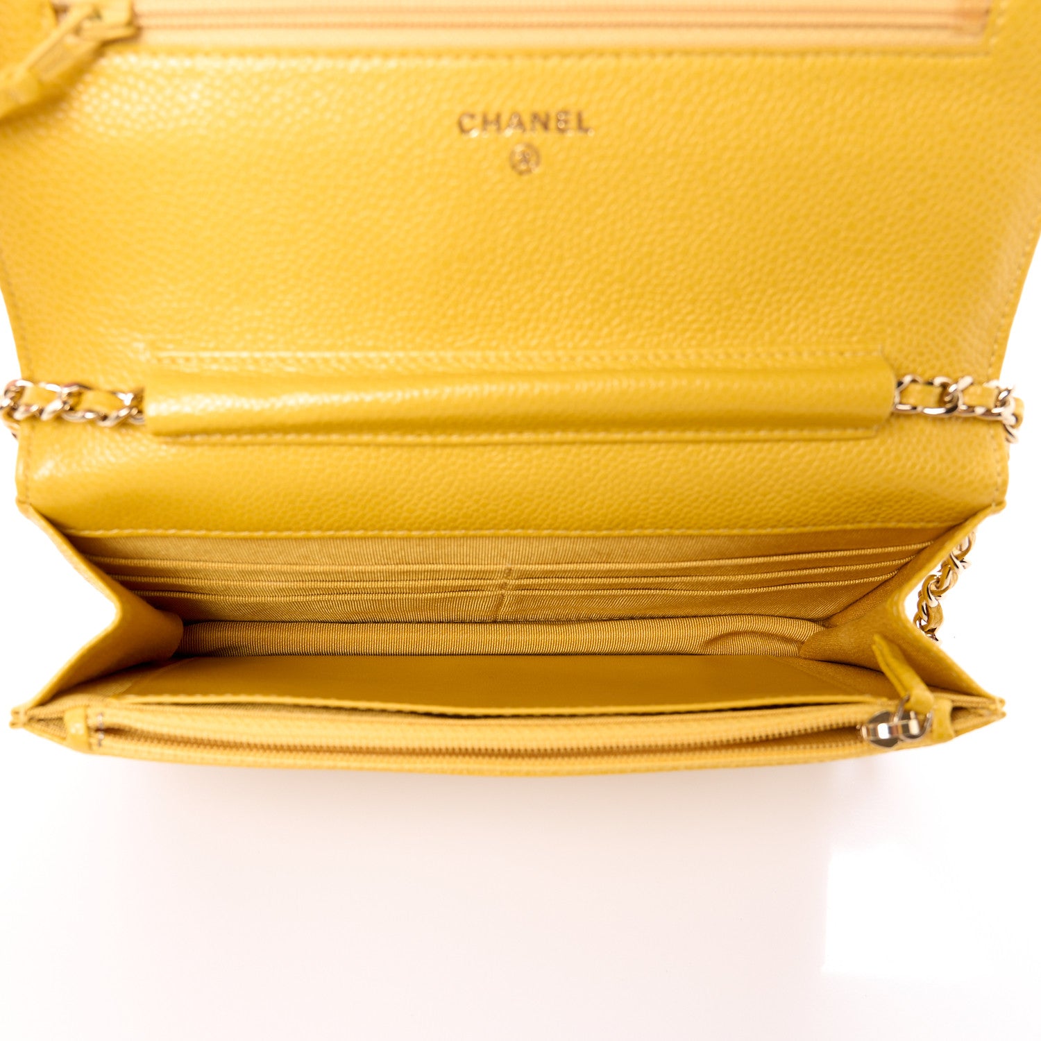 Chanel Caviar Quilted Wallet on Chain WOC Yellow 5 of 12