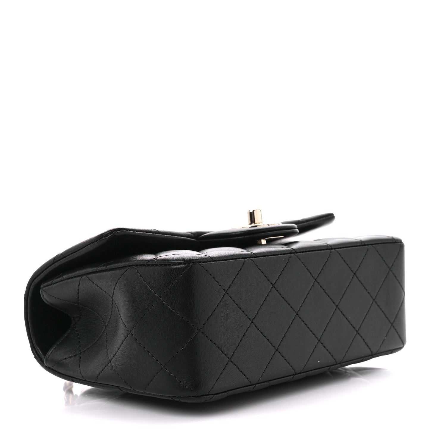 Lambskin Quilted Mini Top Handle Rectangular Flap Black