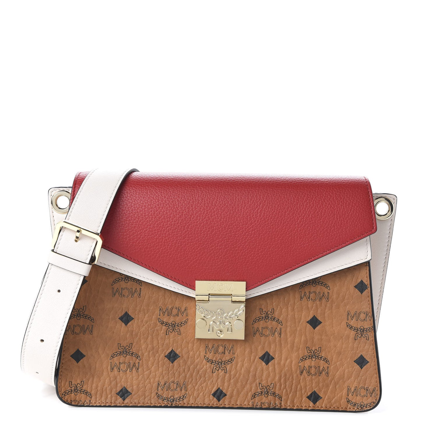Visetos Calfskin Colorblock Mezzanin Shoulder Bag Cognac Ruby Red