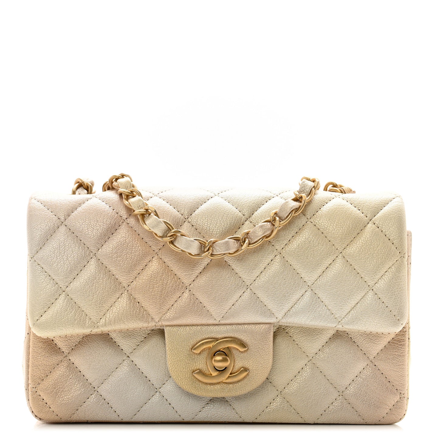 Metallic Goatskin Quilted Mini Rectangular Flap Gold