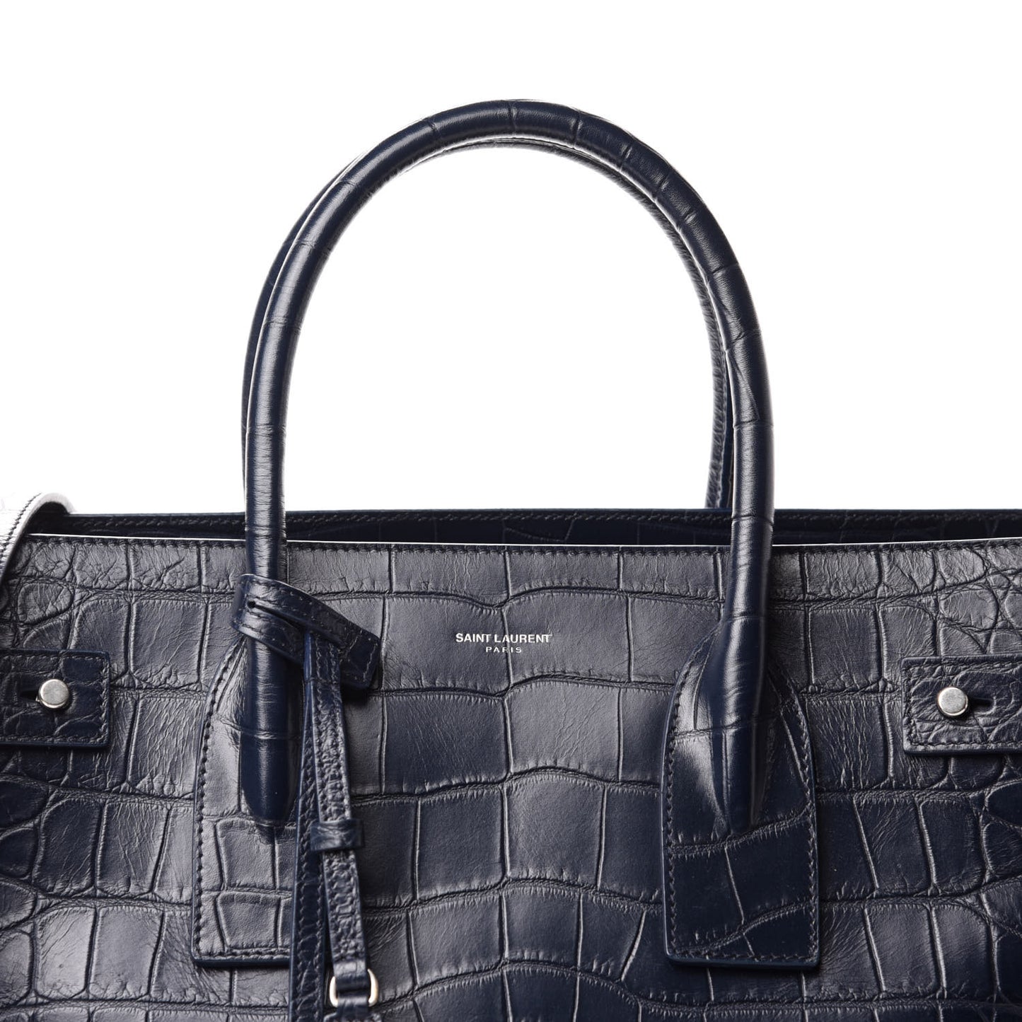 Calfskin Crocodile Embossed Medium Souple Sac De Jour Navy