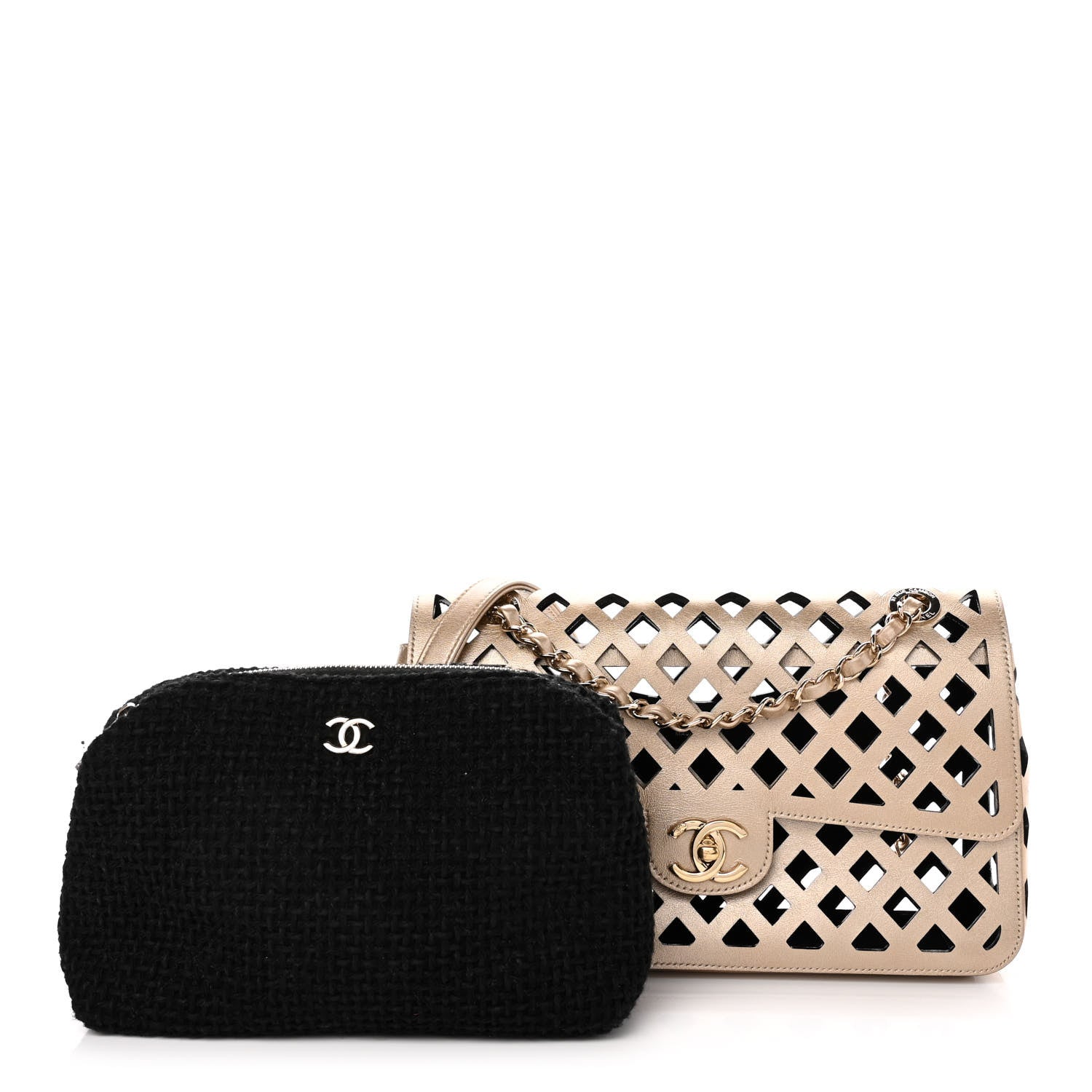 Chanel Metallic Lambskin Sea Through Flap Gold Black 1129093