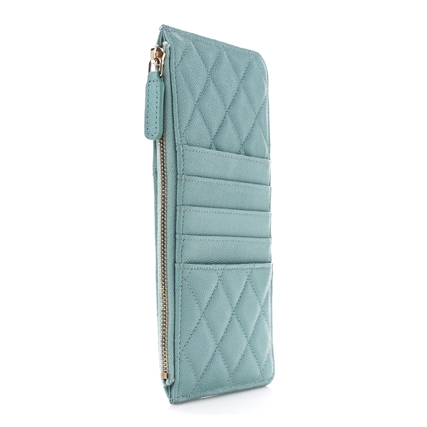 Caviar Quilted Classic Flat Wallet Pouch Light Blue