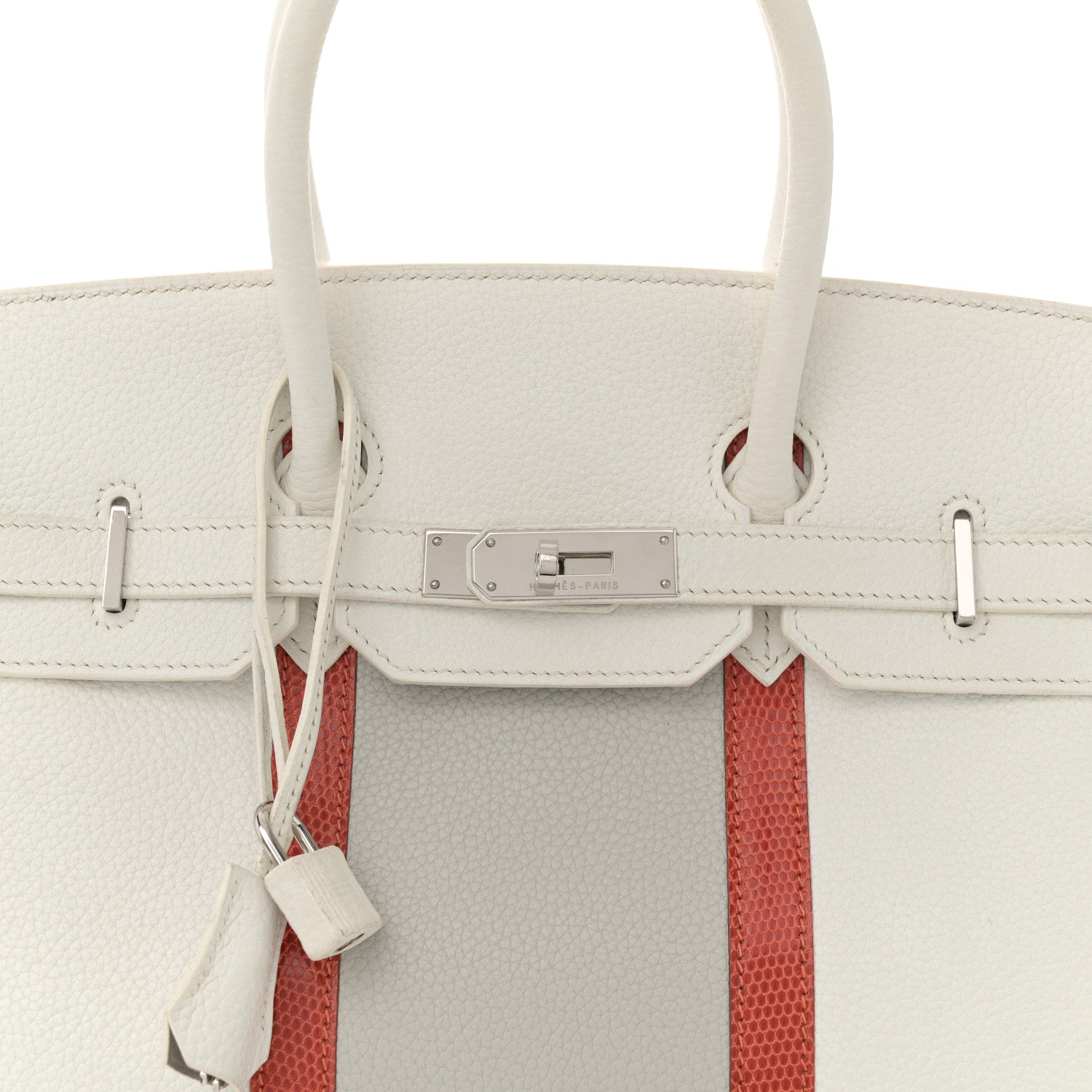 Hermes Taurillon Clemence Lizard Club Birkin 35 Blanc Gris Perle Sanguine 8 of 16