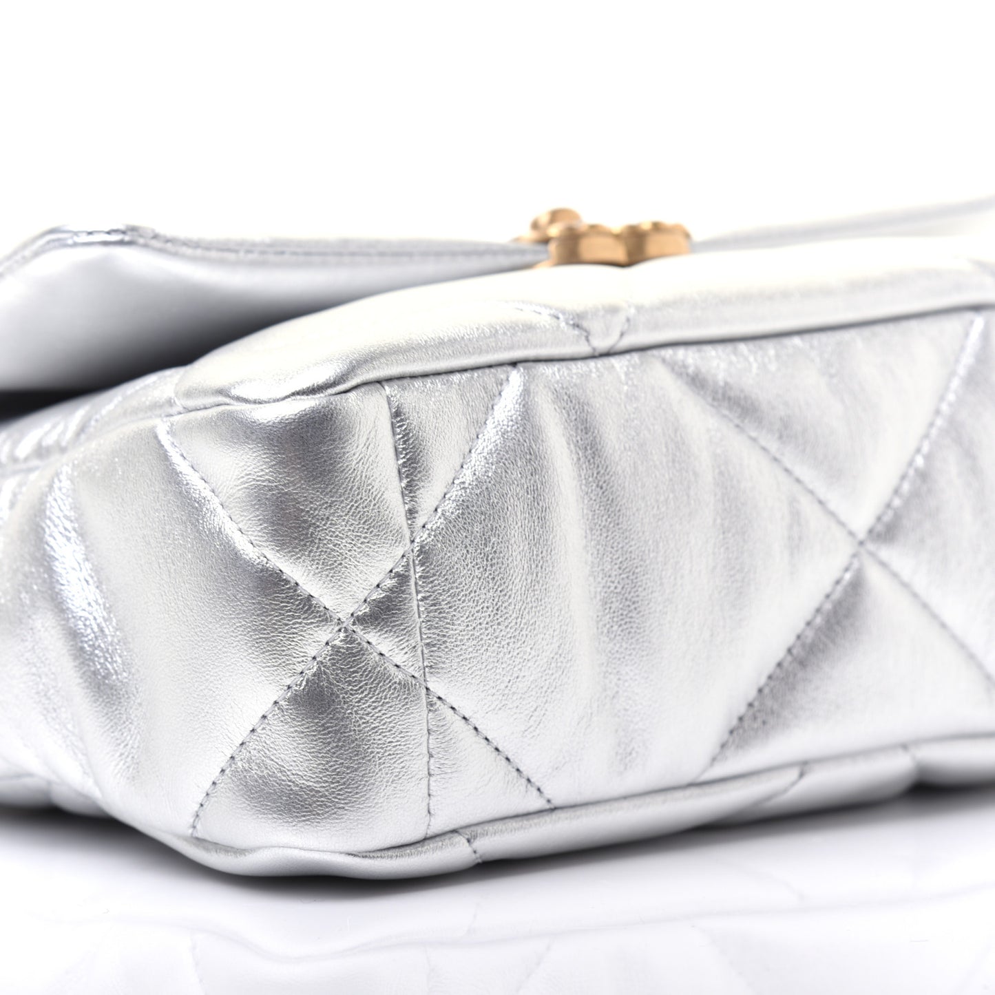 Metallic Lambskin Quilted Medium Chanel 19 Flap Silver