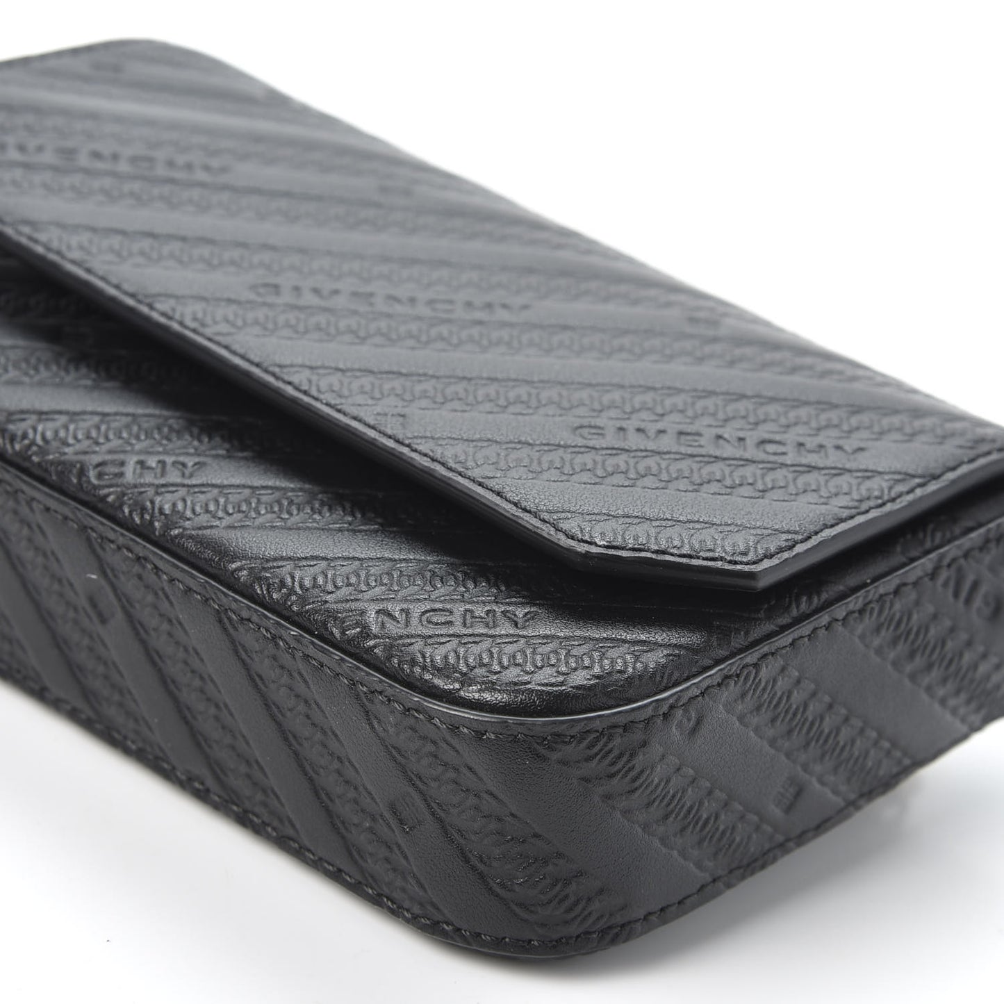 Calfskin Chain Embossed Bond Pouch with Chain Black