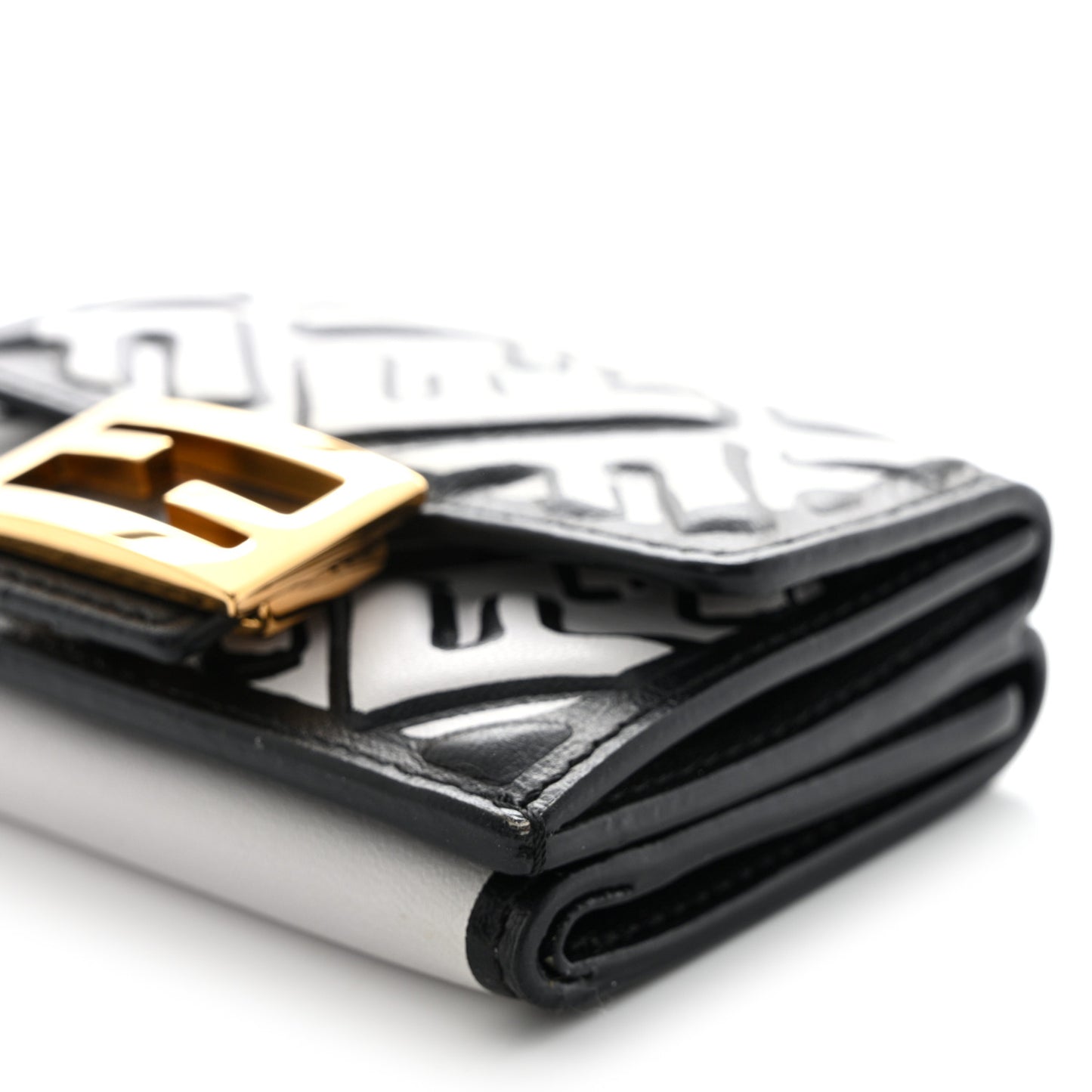 X JOSHUA VIDES Nappa Matisse FF Diagonal Embossed Micro Tri-Fold Wallet White Black