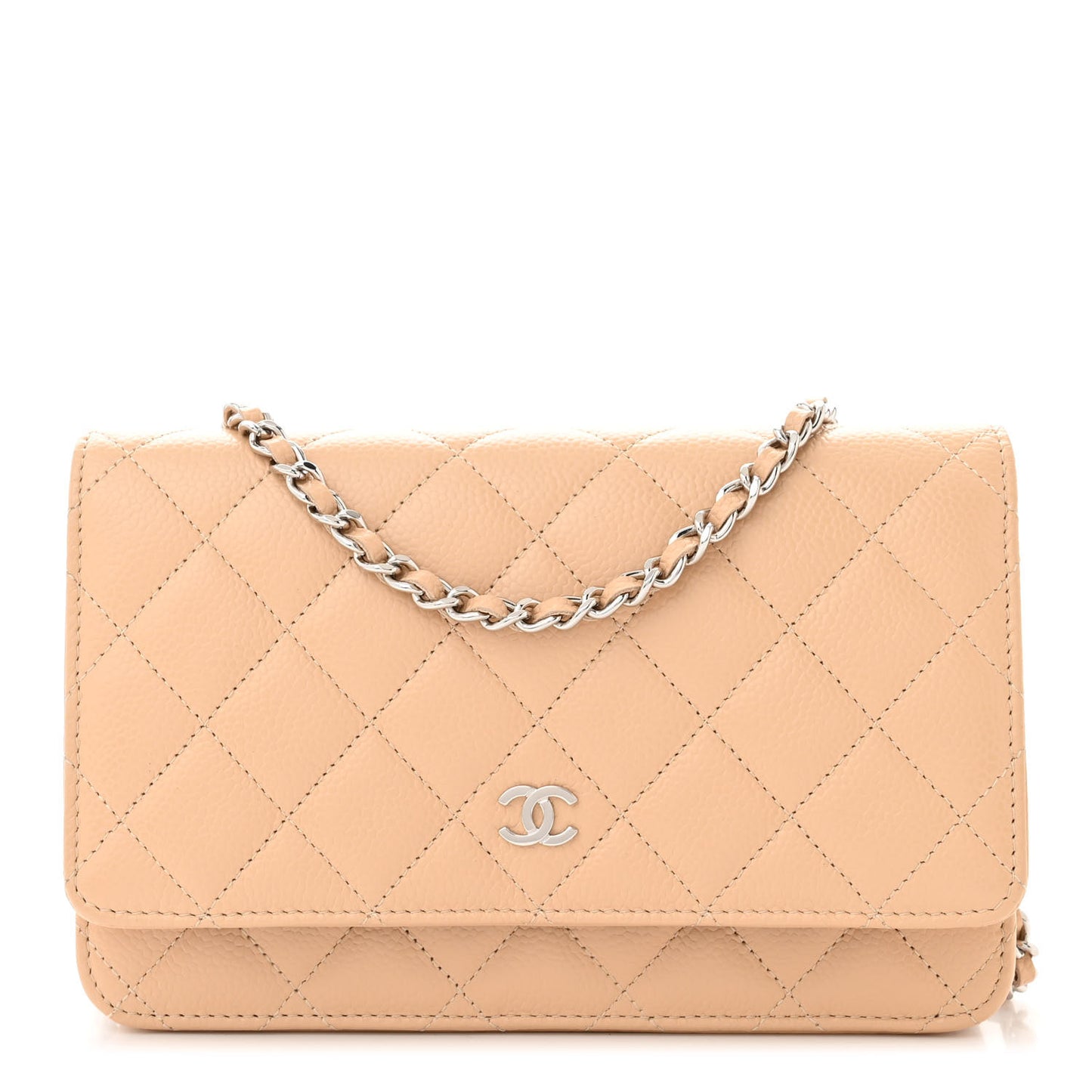 Caviar Quilted Wallet On Chain WOC Beige