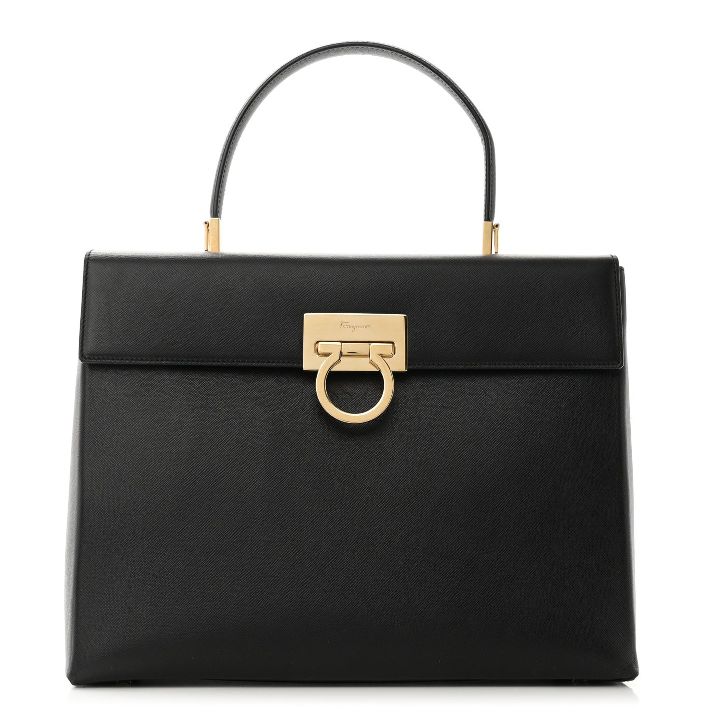 Hammered Calfskin Iconic Large Top Handle Bag Black