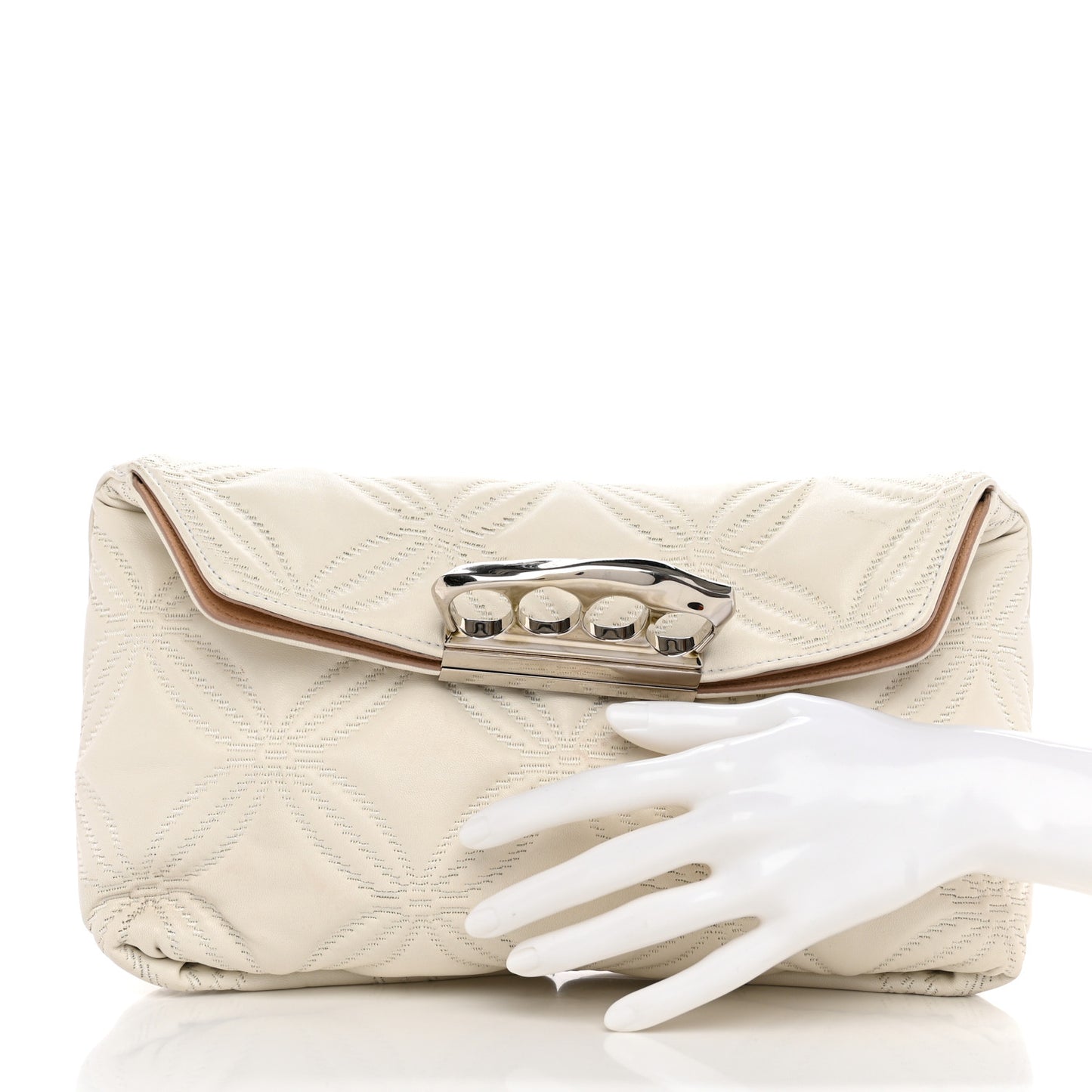 Nappa Quilted Skull Four Ring Clutch White