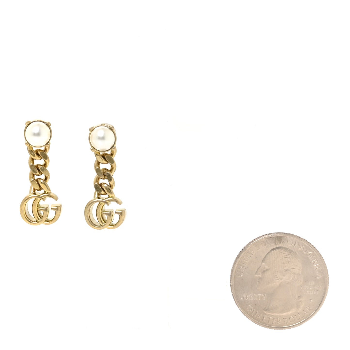 Metal Pearl Double G Chain Drop Earrings Gold