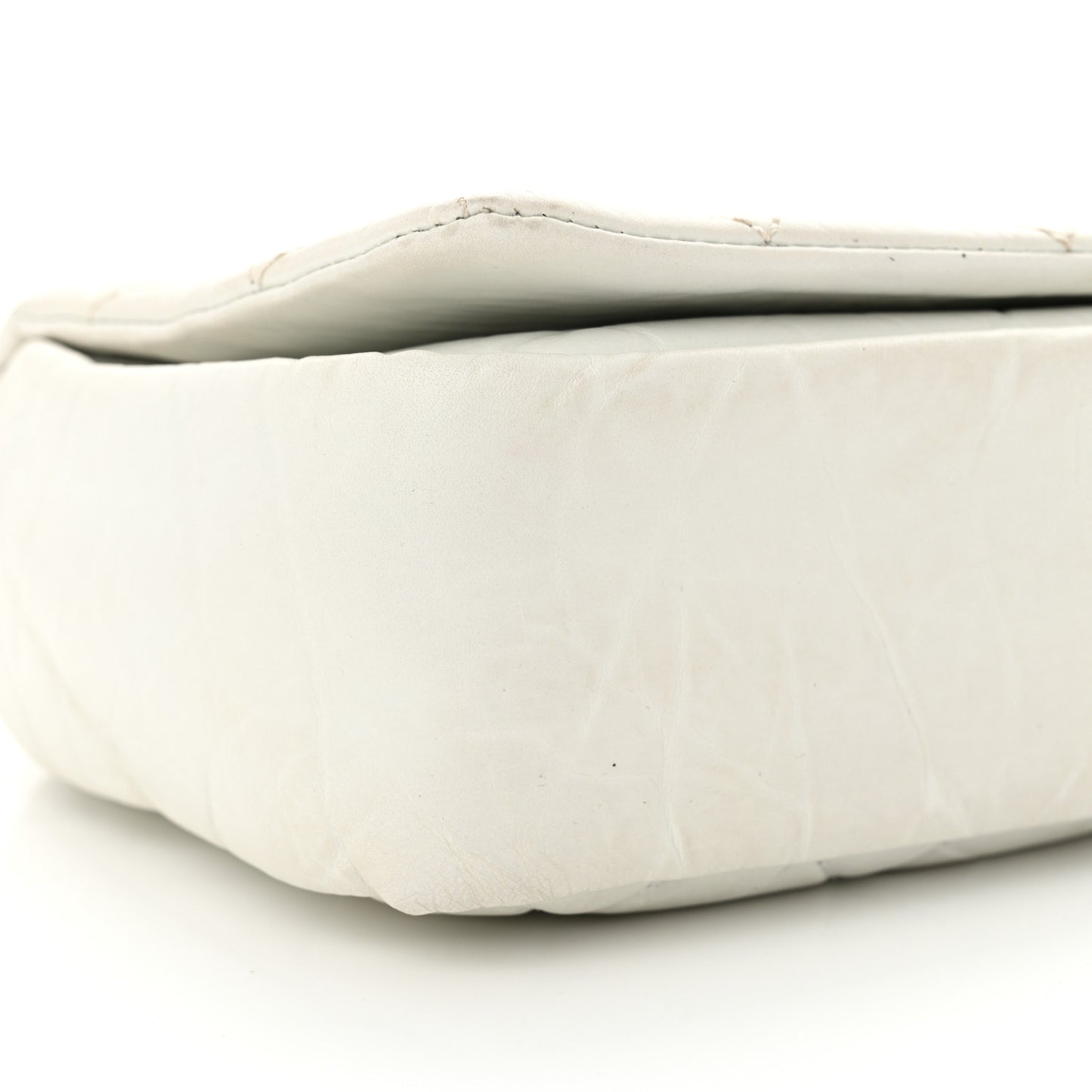 Aged Calfskin Quilted Medium Pondichery Flap White