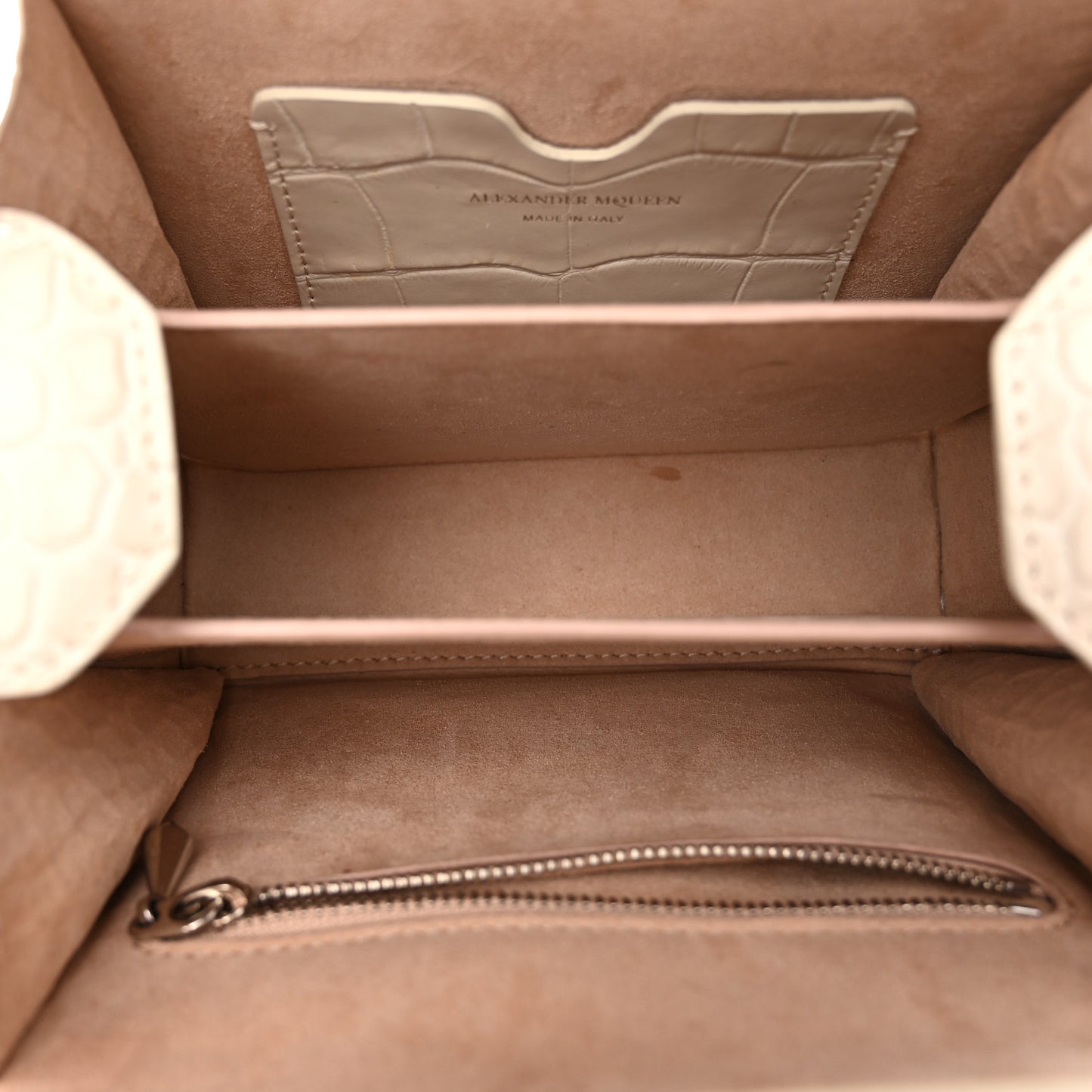 Calfskin Crocodile Embossed Box Shoulder Bag 16 White Bone