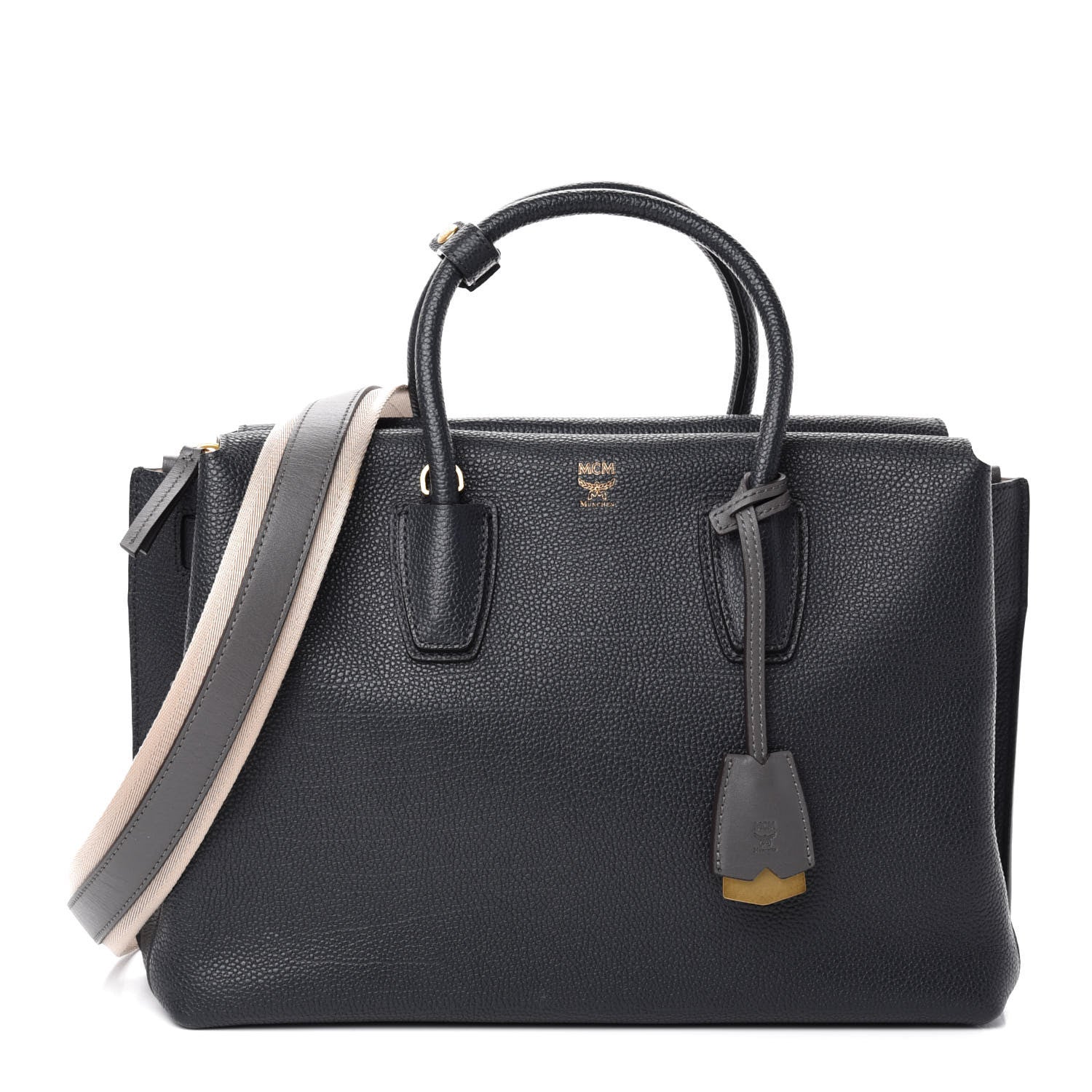 MCM Grained Calfskin Medium Milla Tote Phantom Grey 1 of 10