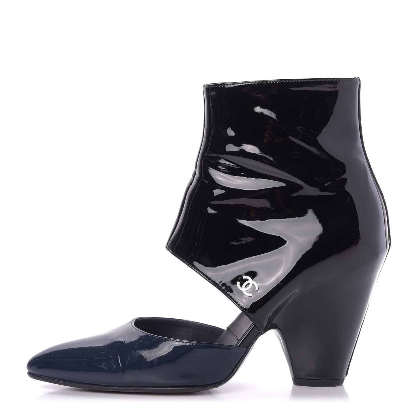Patent Calfskin Pumps 38 Black Navy