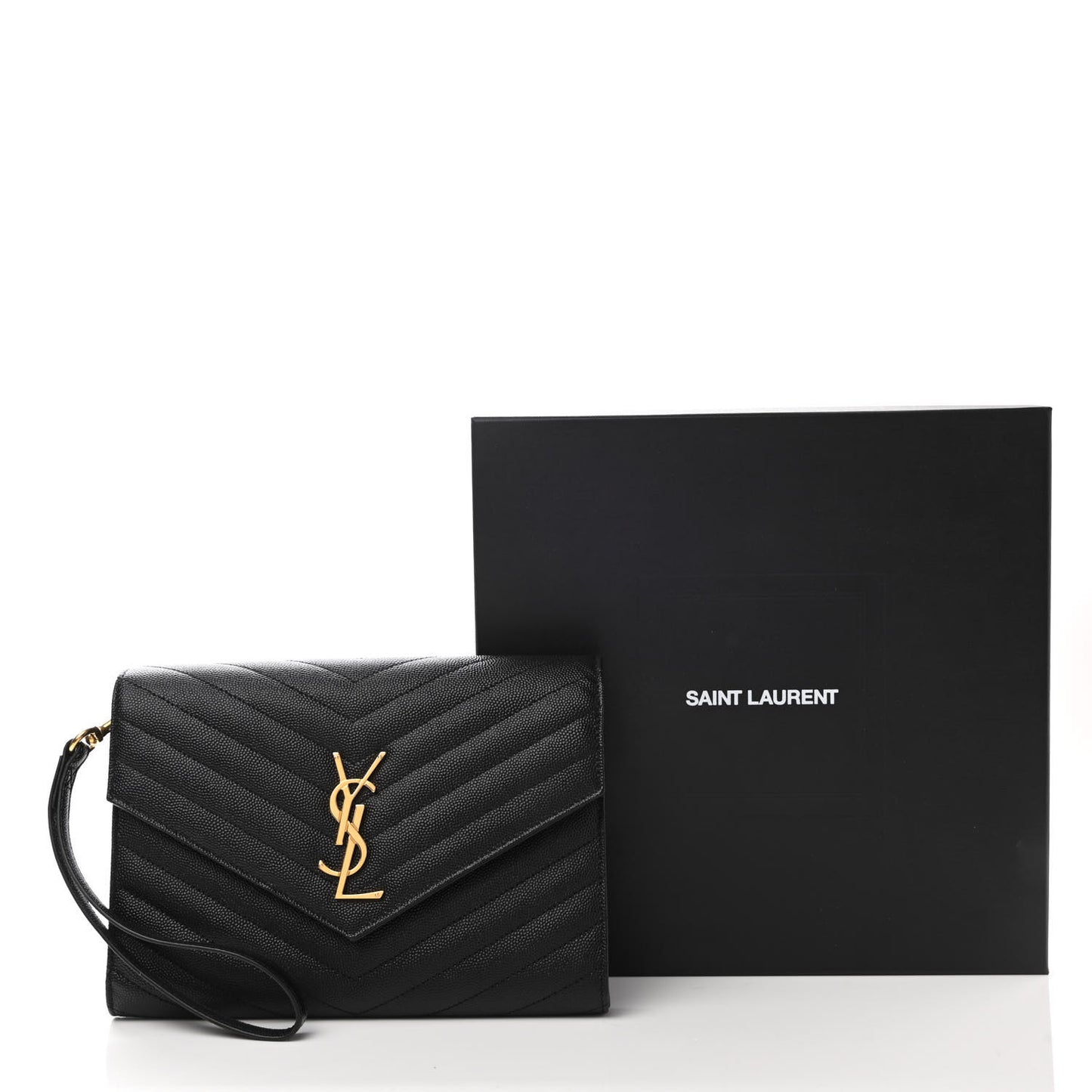Grain De Poudre Matelasse Chevron Monogram Envelope Clutch Black