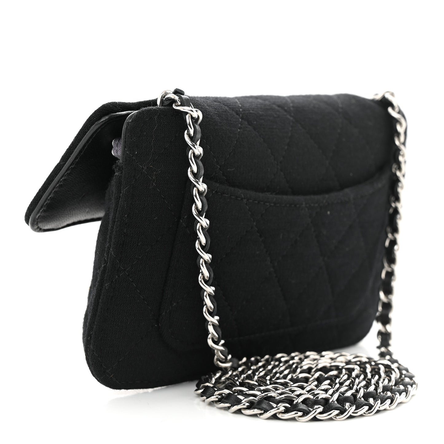 Jersey Fabric Quilted Foldable Tote With Chain Black Multicolor