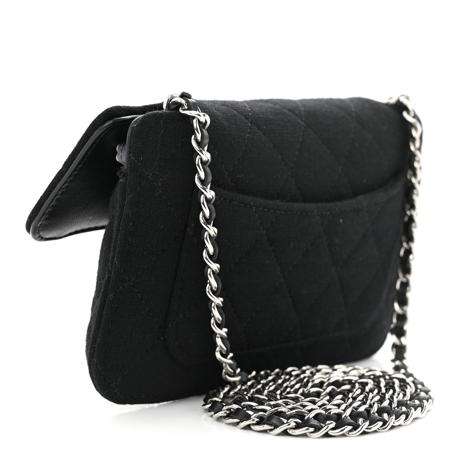 Chanel Jersey Fabric Quilted Foldable Tote With Chain Black Multicolor 5 of 19