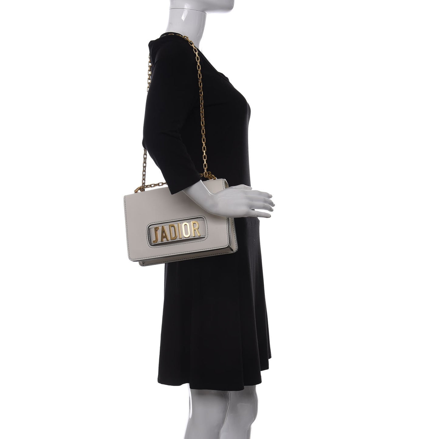 Calfskin J'Adior Chain Flap Bag Off White