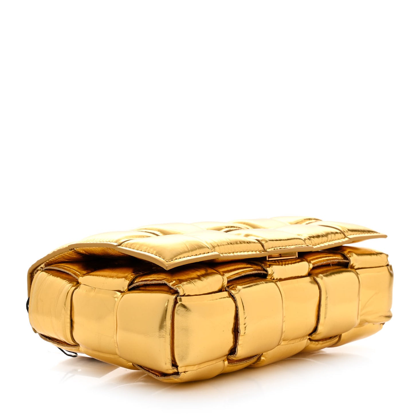 Mirror Lambskin Maxi Intreccio Padded Cassette Crossbody Bag Gold